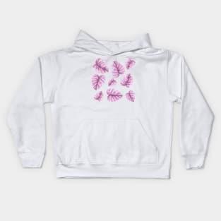 Pink monstera leaves Kids Hoodie